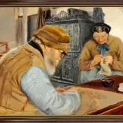 Laurits Andersen Ring | Dorfbewohner - 1887 | Gerahmter Kunstdruck | Realismus