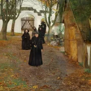 Laurits Andersen Ring | Folk, som går fra kirke - 1889 | Indrammet kunsttryk | Realisme