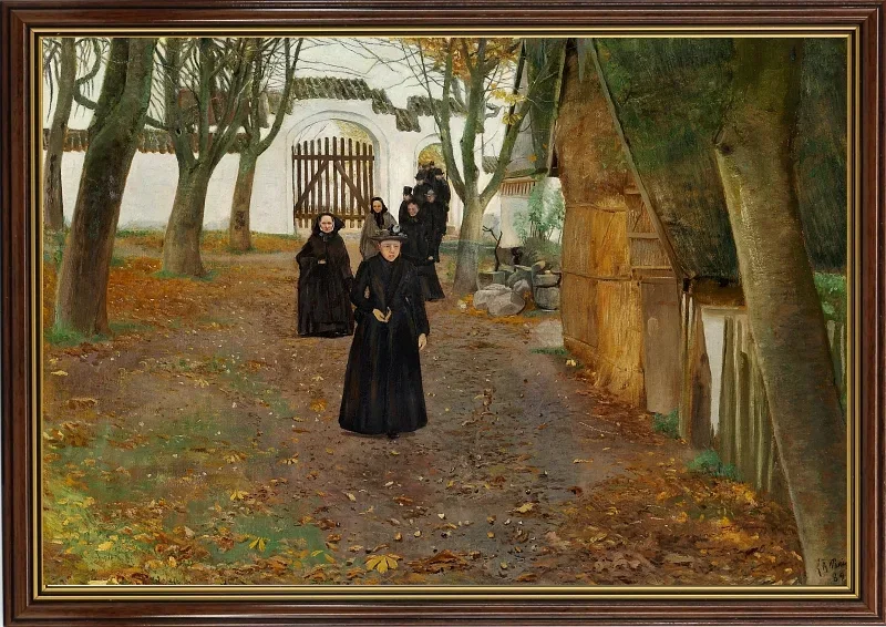 Laurits Andersen Ring | Folk, som går fra kirke - 1889 | Indrammet kunsttryk | Realisme