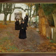 Laurits Andersen Ring | Folk, som går fra kirke - 1889 | Indrammet kunsttryk | Realisme