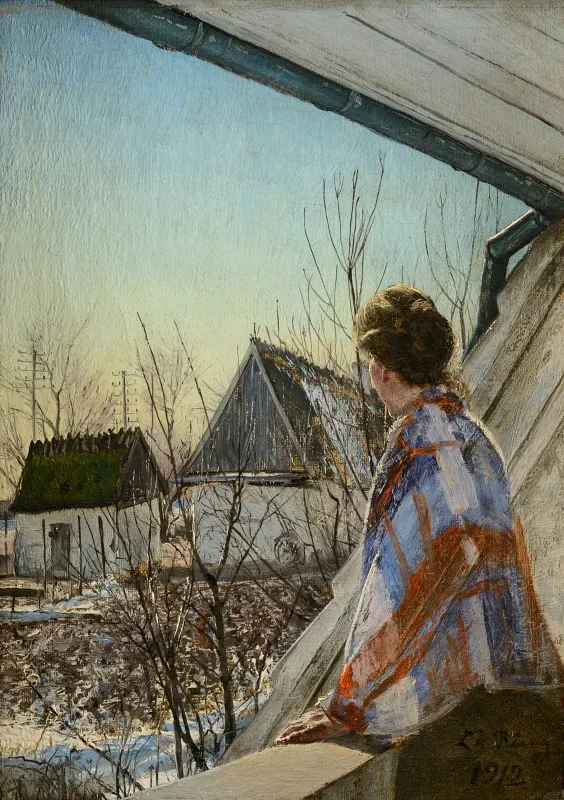 Laurits Andersen Ring | Fru Sigrid Ring siddende på en stenbalustrade – 1912 | Indrammet kunsttryk | Realisme
