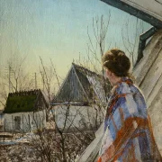Laurits Andersen Ring | Fru Sigrid Ring siddende på en stenbalustrade – 1912 | Indrammet kunsttryk | Realisme