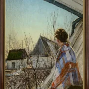 Laurits Andersen Ring | Fru Sigrid Ring siddende på en stenbalustrade – 1912 | Indrammet kunsttryk | Realisme