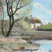 Laurits Andersen Ring | Frühlingstag an einem Bach, der am Haus vorbeifließt - 1893 | Gerahmter Kunstdruck | Realismus