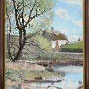 Laurits Andersen Ring | Frühlingstag an einem Bach, der am Haus vorbeifließt - 1893 | Gerahmter Kunstdruck | Realismus