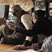 Laurits Andersen Ring | De gamle har fået brev - 1901 | Indrammet kunsttryk | Realisme