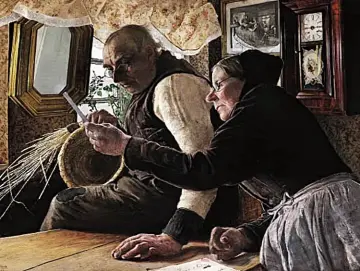 Laurits Andersen Ring | De gamle har fået brev - 1901 | Indrammet kunsttryk | Realisme
