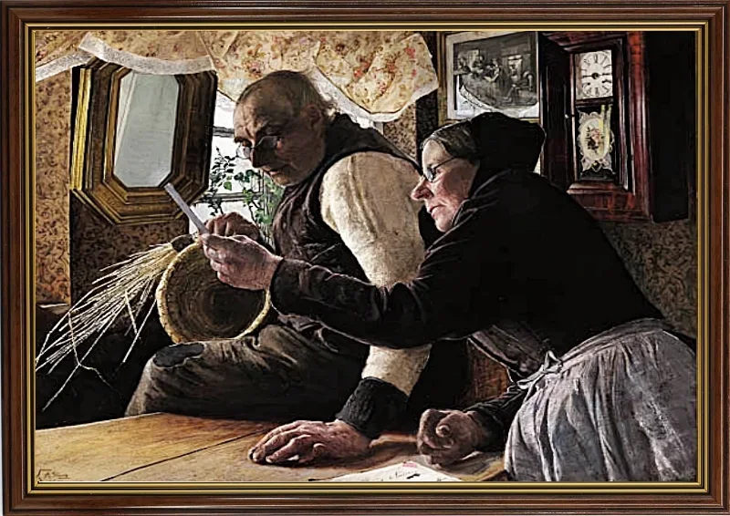 Laurits Andersen Ring | De gamle har fået brev - 1901 | Indrammet kunsttryk | Realisme