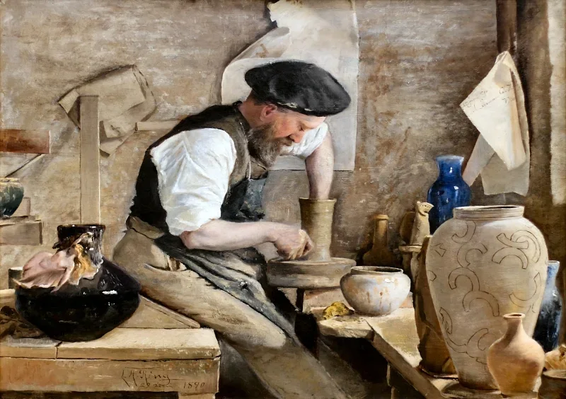 Laurits Andersen Ring | Herman Kähler i sit værksted - 1890 | Indrammet kunsttryk | Realisme