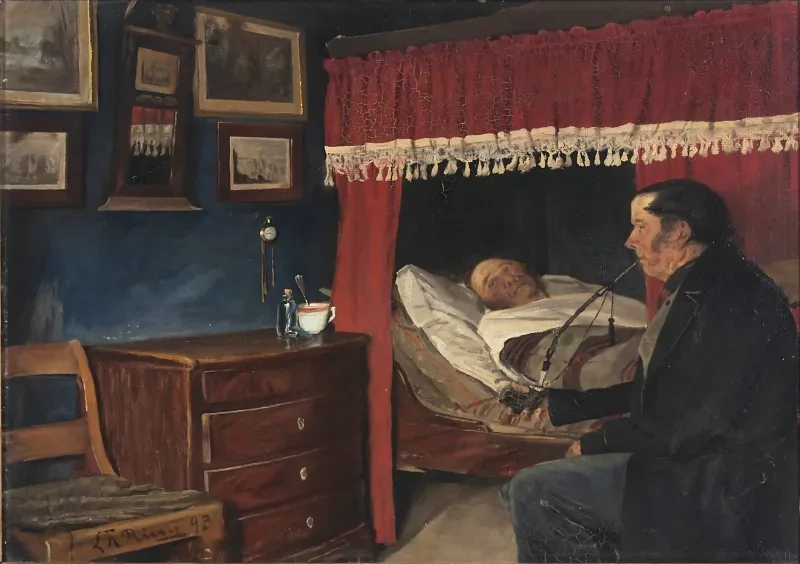 Laurits Andersen Ring | Hvordan gaar det, gamle - 1893 | Indrammet kunsttryk | Realisme