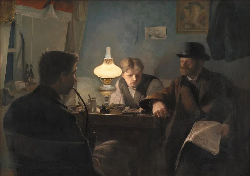 Laurits Andersen Ring | Ein Besuch in der Werkstatt eines Schusters - 1885 | Gerahmter Kunstdruck | Realismus