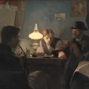 Laurits Andersen Ring | Ein Besuch in der Werkstatt eines Schusters - 1885 | Gerahmter Kunstdruck | Realismus