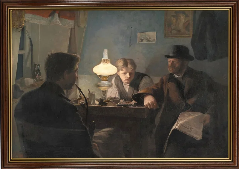 Laurits Andersen Ring | Ein Besuch in der Werkstatt eines Schusters - 1885 | Gerahmter Kunstdruck | Realismus