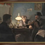 Laurits Andersen Ring | Ein Besuch in der Werkstatt eines Schusters - 1885 | Gerahmter Kunstdruck | Realismus