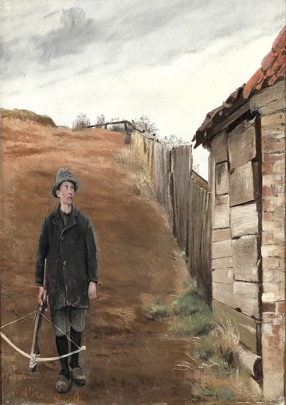 Laurits Andersen Ring | Junge mit einer Armbrust  – 1890 | Gerahmter Kunstdruck | Realismus
