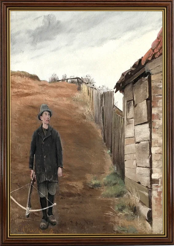 Laurits Andersen Ring | Junge mit einer Armbrust  – 1890 | Gerahmter Kunstdruck | Realismus