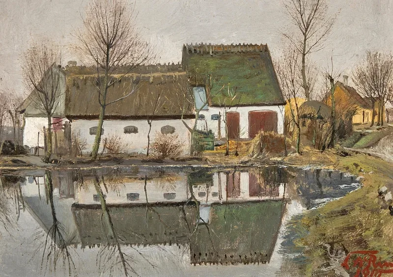 Laurits Andersen Ring | Huset, der spejler sig - 1910 | Indrammet kunsttryk | Realisme