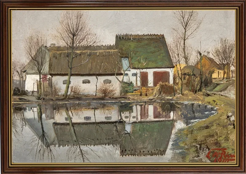 Laurits Andersen Ring | Huset, der spejler sig - 1910 | Indrammet kunsttryk | Realisme