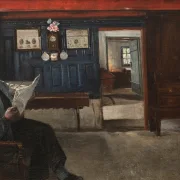 Laurits Andersen Ring | Innenraum mit einem Bauern, der eine Zeitung liest – 1911 | Gerahmter Kunstdruck | Realismus