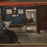 Laurits Andersen Ring | Innenraum mit einem Bauern, der eine Zeitung liest – 1911 | Gerahmter Kunstdruck | Realismus