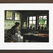 Laurits Andersen Ring – Interieur mit nähender Frau 1909 | Giclée Kunstdruck gerahmt