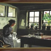 Laurits Andersen Ring | Interiør med syende kone – 1909 | Indrammet kunsttryk | Realisme