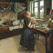 Laurits Andersen Ring | Interiør fra Landsbyen Ring – 1882 | Indrammet kunsttryk | Realisme