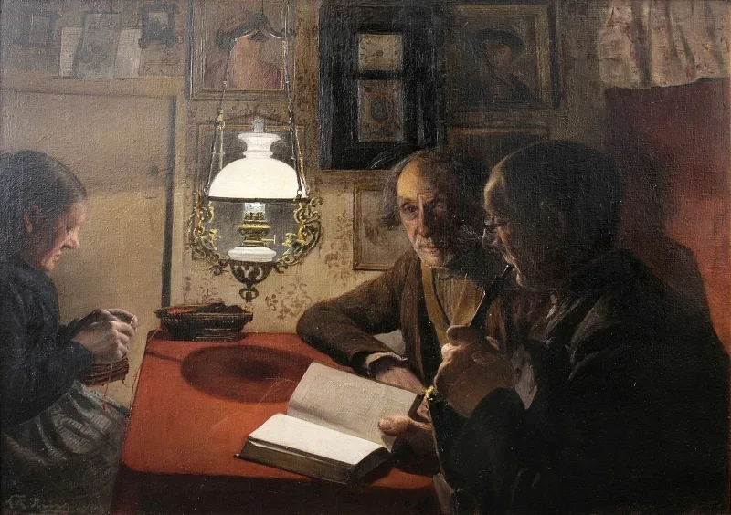 Laurits Andersen Ring | Husmandsfolk aftenskumring - 1905 | Indrammet kunsttryk | Realisme