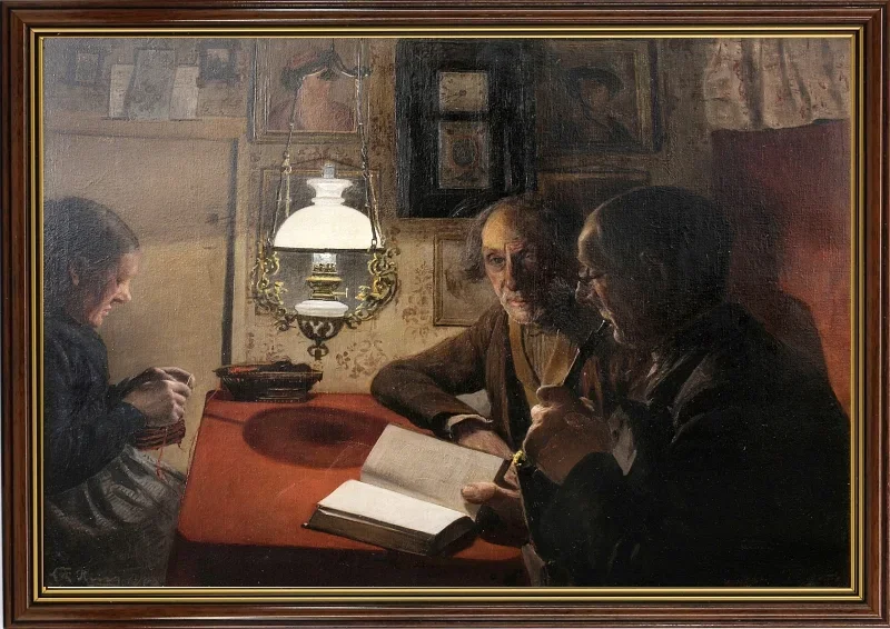Laurits Andersen Ring | Husmandsfolk aftenskumring - 1905 | Indrammet kunsttryk | Realisme
