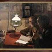 Laurits Andersen Ring | Husmandsfolk aftenskumring - 1905 | Indrammet kunsttryk | Realisme
