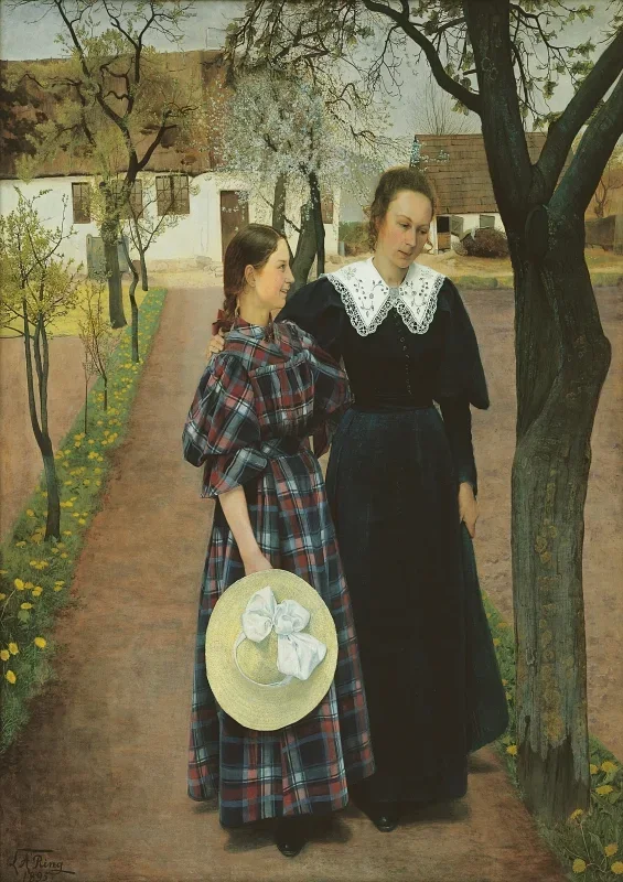Laurits Andersen Ring | Forår. Ebba og Sigrid Kähle - 1903 | Indrammet kunsttryk | Realisme