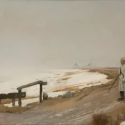 Laurits Andersen Ring – Tåget vinterdag. Karrebæksminde 1897  | Indrammet giclée-kunsttryk