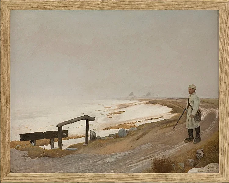 Laurits Andersen Ring – Tåget vinterdag. Karrebæksminde 1897  | Indrammet giclée-kunsttryk