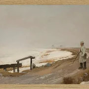 Laurits Andersen Ring – Tåget vinterdag. Karrebæksminde 1897  | Indrammet giclée-kunsttryk