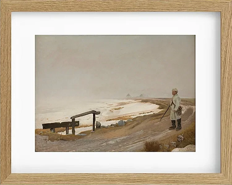 Laurits Andersen Ring – Tåget vinterdag. Karrebæksminde 1897  | Indrammet giclée-kunsttryk