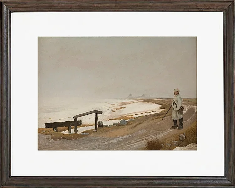 Laurits Andersen Ring – Tåget vinterdag. Karrebæksminde 1897  | Indrammet giclée-kunsttryk