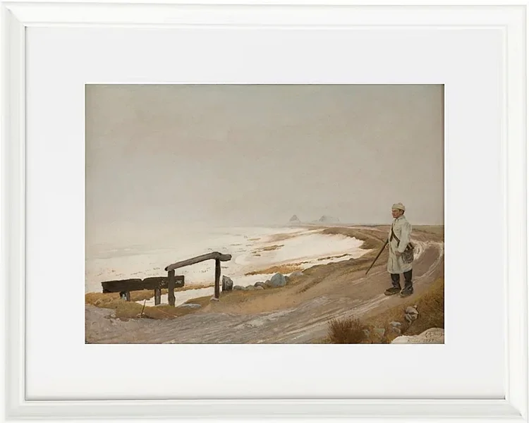 Laurits Andersen Ring – Tåget vinterdag. Karrebæksminde 1897  | Indrammet giclée-kunsttryk