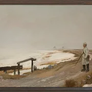 Laurits Andersen Ring – Tåget vinterdag. Karrebæksminde 1897  | Indrammet giclée-kunsttryk