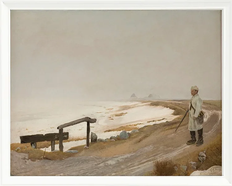 Laurits Andersen Ring – Tåget vinterdag. Karrebæksminde 1897  | Indrammet giclée-kunsttryk