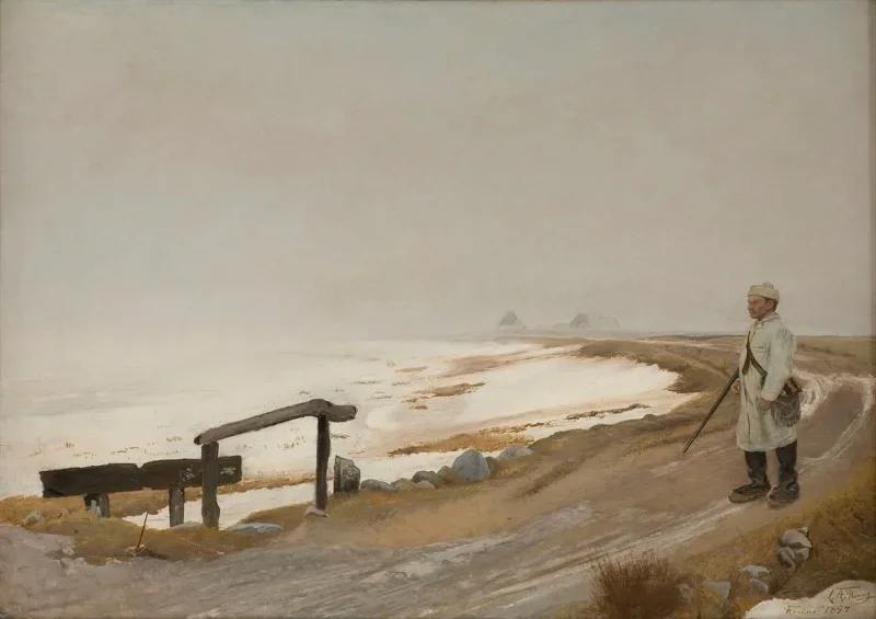 Laurits Andersen Ring | Tåget vinterdag. Karrebæksminde - 1897 | Indrammet kunsttryk | Realisme