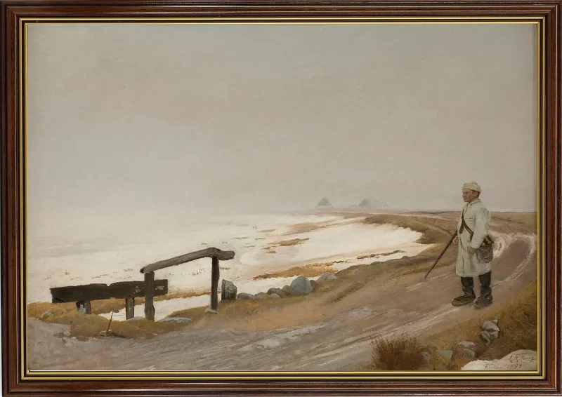 Laurits Andersen Ring | Tåget vinterdag. Karrebæksminde - 1897 | Indrammet kunsttryk | Realisme