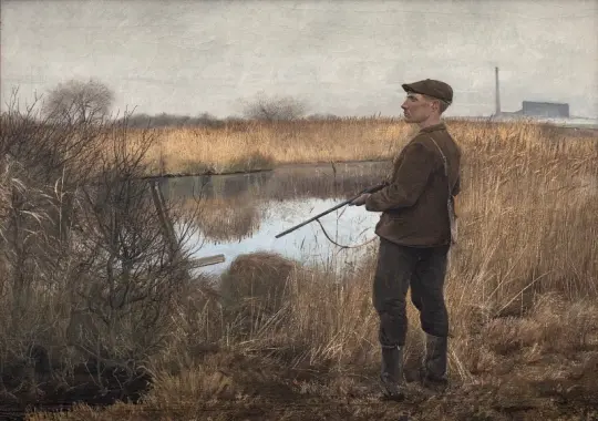 Laurits Andersen Ring | Jægeren i mosen - 1909 | Indrammet kunsttryk | Realisme
