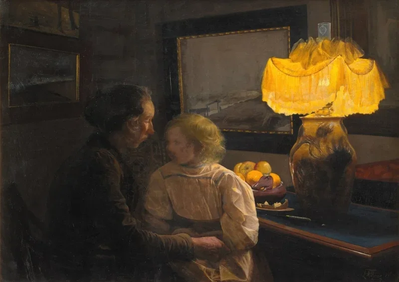 Laurits Andersen Ring | Kunstnerens kone og datter - 1901 | Indrammet kunsttryk | Realisme