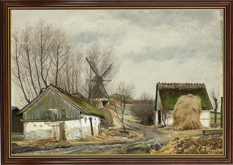 Laurits Andersen Ring | Gade i Fløng - 1911 | Indrammet kunsttryk | Realisme