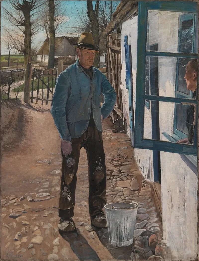 Laurits Andersen Ring – Weißmalen des alten Hauses 1908 | Giclée Kunstdruck gerahmt