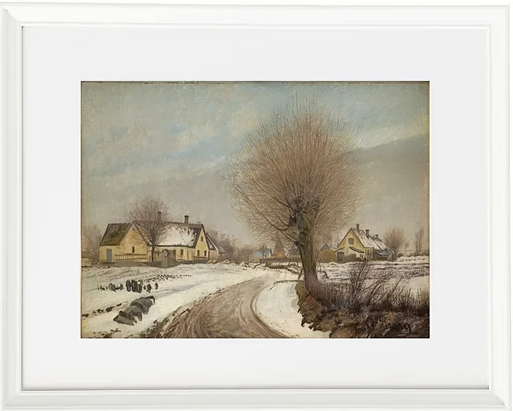 Laurits Andersen Ring – Winter in einem seeländischen Dorf 1906 | Giclée Kunstdruck gerahmt