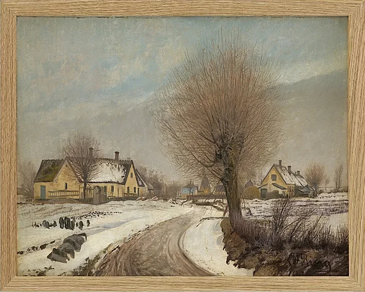 Laurits Andersen Ring – Winter in einem seeländischen Dorf 1906 | Giclée Kunstdruck gerahmt