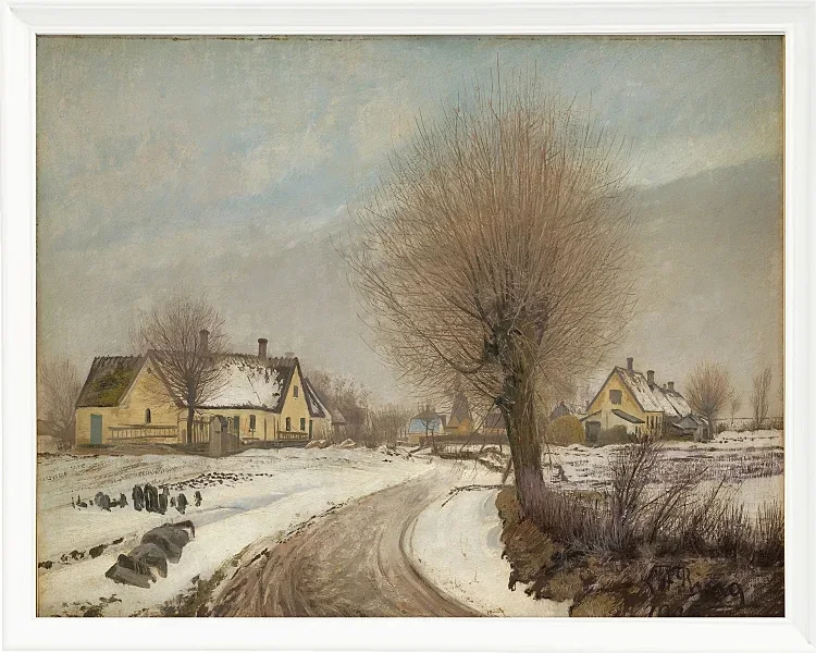 Laurits Andersen Ring – Winter in einem seeländischen Dorf 1906 | Giclée Kunstdruck gerahmt