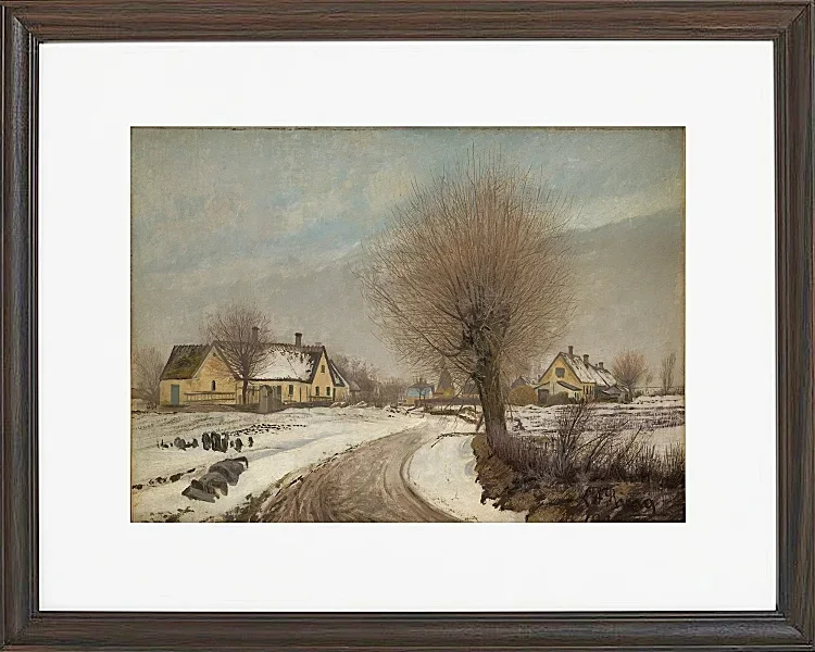 Laurits Andersen Ring – Winter in einem seeländischen Dorf 1906 | Giclée Kunstdruck gerahmt