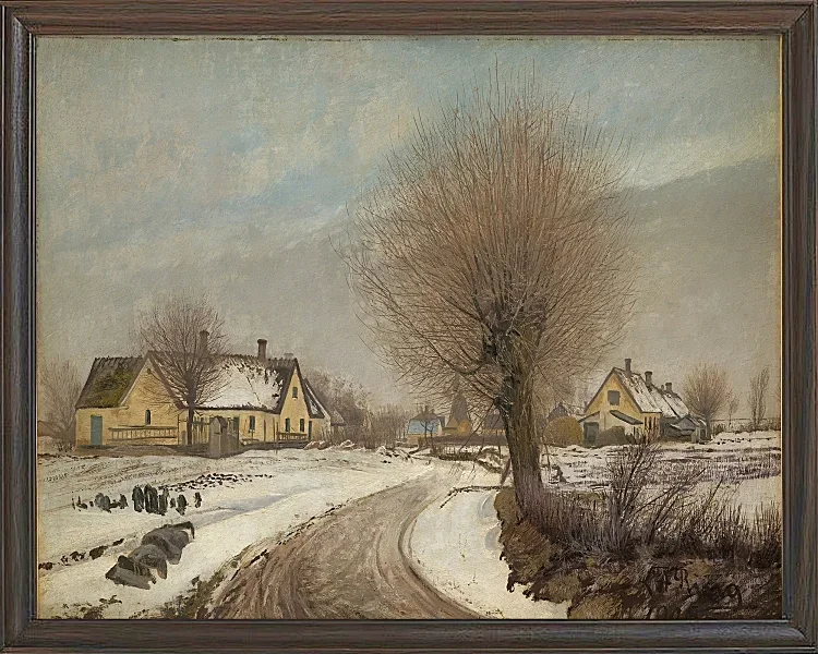 Laurits Andersen Ring – Winter in einem seeländischen Dorf 1906 | Giclée Kunstdruck gerahmt